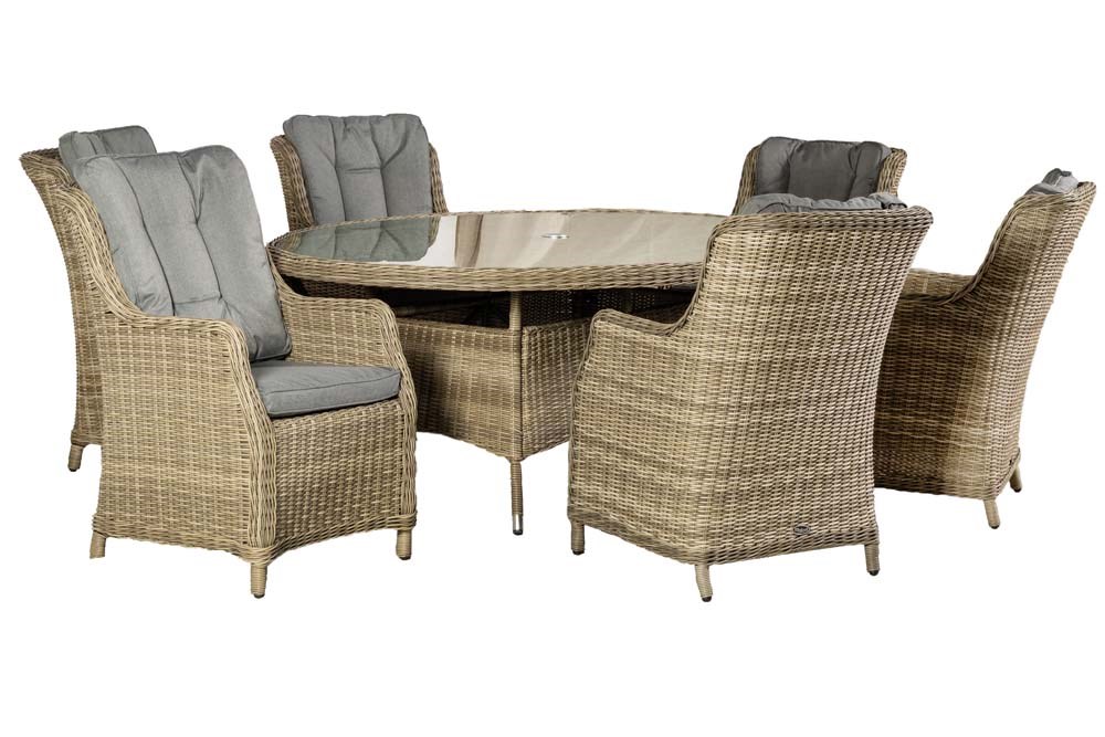 Wentworth 6 Seater Oval Highback Rattan Comfort Dining Set