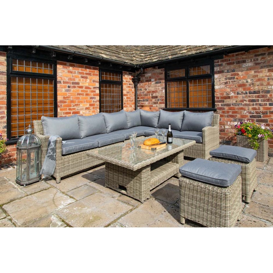 Wentworth 8 Seater Deluxe Modular Rattan Corner Dining Set With Adjustable Table