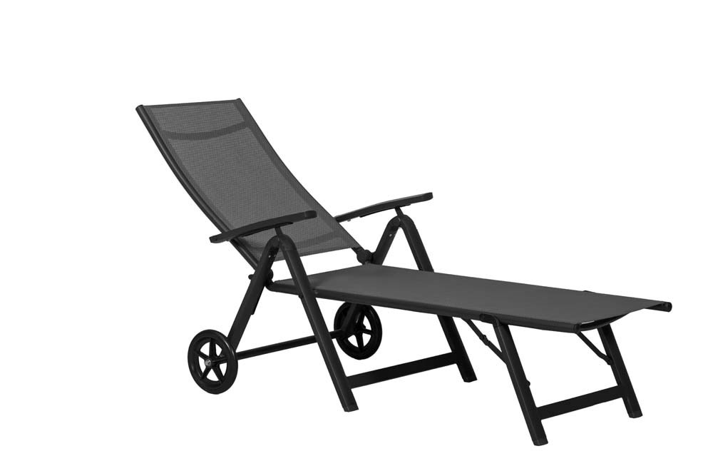 Sorrento Metal Wheeled Sun Lounger In Black