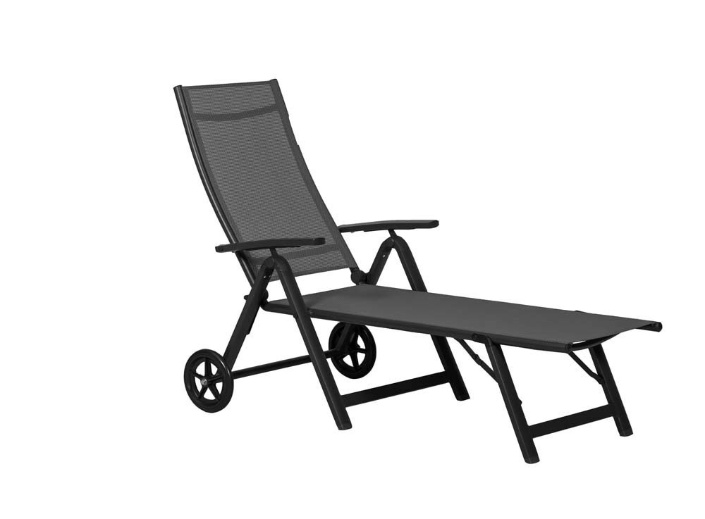 Sorrento Metal Wheeled Sun Lounger In Black
