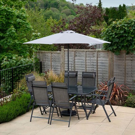 Kennet Reclining 6 Seater Polytex Dining Set In Grey By Hectare®