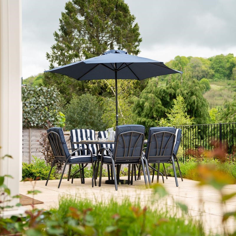 Hadleigh 6 Seater Garden Dining Furniture Set In Navy By Hectare®