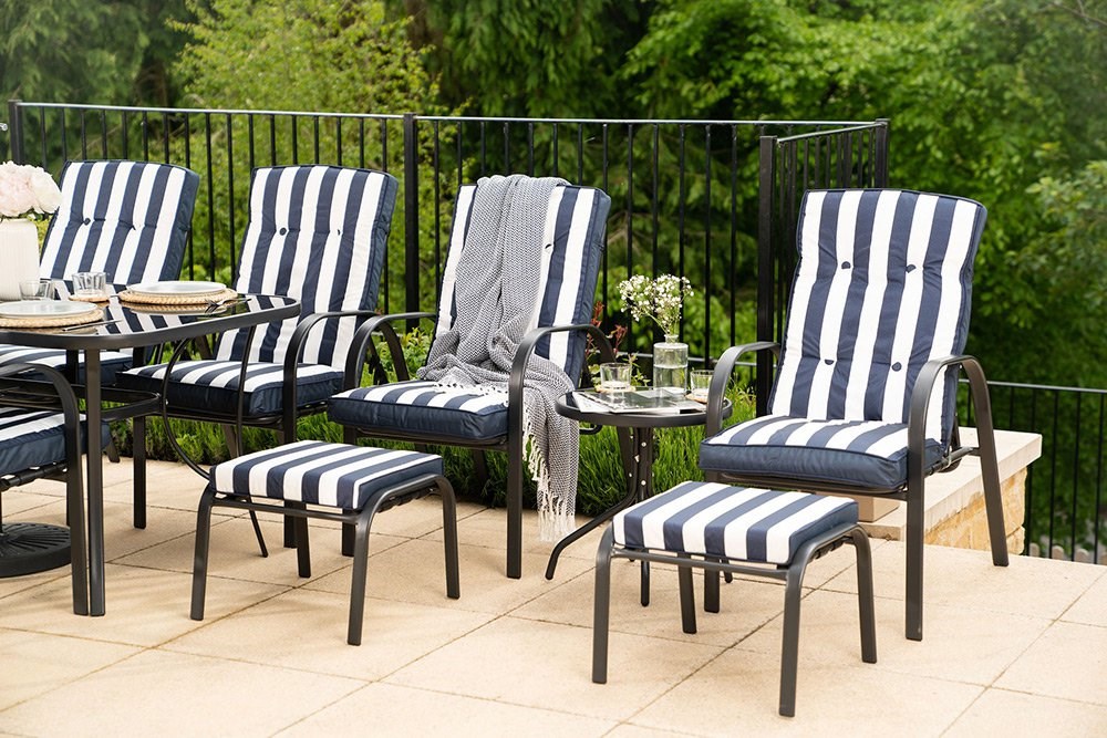Hadleigh Reclining Garden Dining And Leisure Furniture Set In Navy | Hectare®