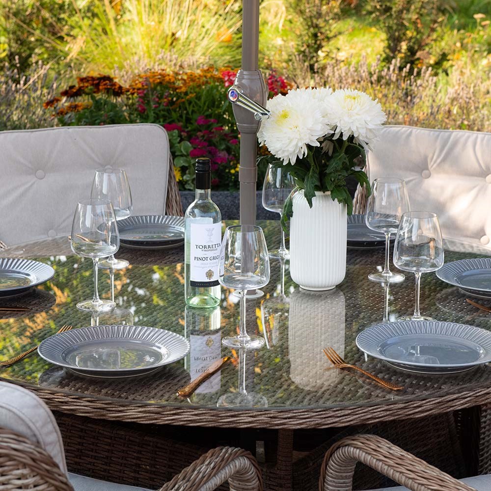Luxury Rattan 6 Seater Circular Garden Dining Set by Primrose Living