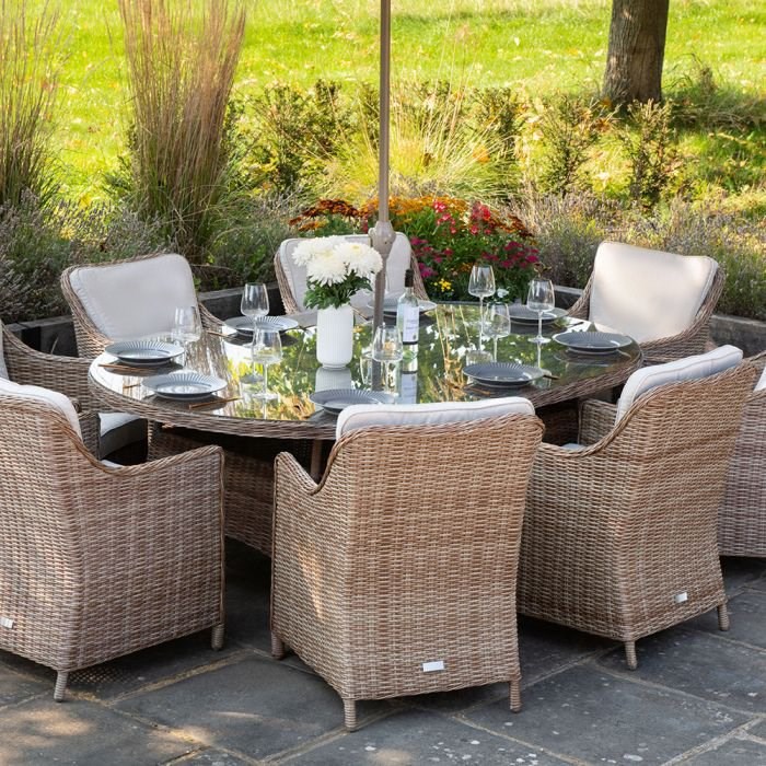 Luxury Rattan 8 Seater Oval Garden Dining Set by Primrose Living