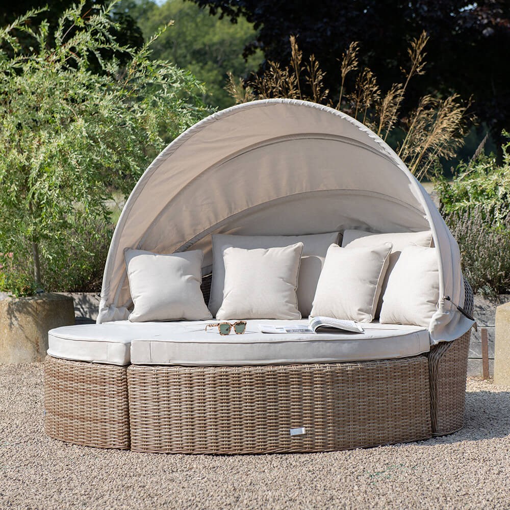 Luxury Rattan Modular Daybed Sofa Set with Retractable Canopy by Primrose Living