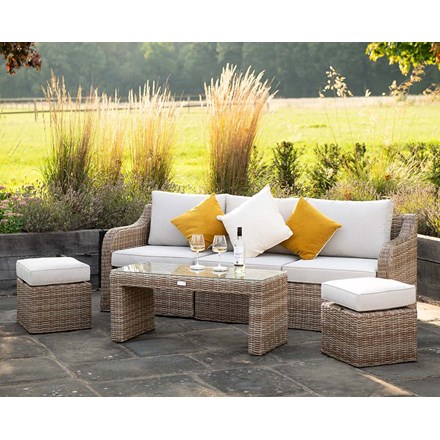 Luxury Rattan 5 Seater Modular Garden Sofa Set w/ Coffee Table and Footstools | Primrose Living