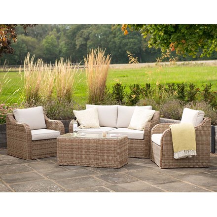 Luxury Rattan 4 Seater Modular Garden Sofa Set w/ Coffee Table | Primrose Living