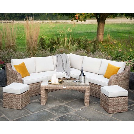 Luxury Rattan 7 Seater Modular Garden Sofa Set w/ Coffee Table and Footstools | Primrose Living