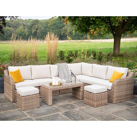 Luxury Rattan 8 Seater Modular Garden Sofa Set w/ Coffee Table and Footstools | Primrose Living