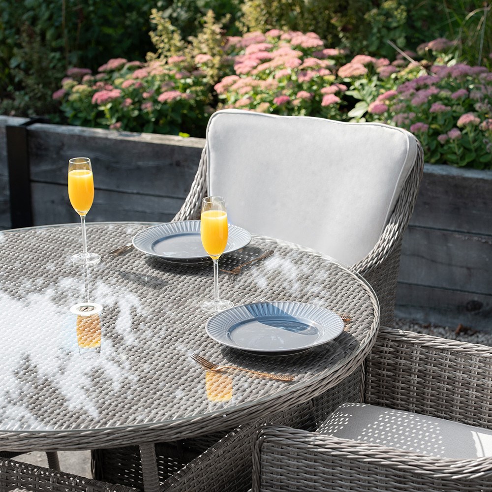 Luxury Rattan 4 Seater Round Dining Set in Stone | Primrose Living