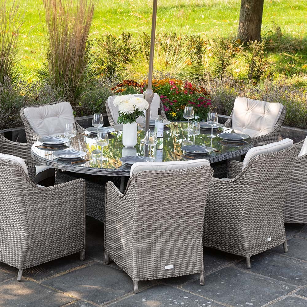 Luxury Rattan 8 Seater Oval Dining Set in Stone | Primrose Living