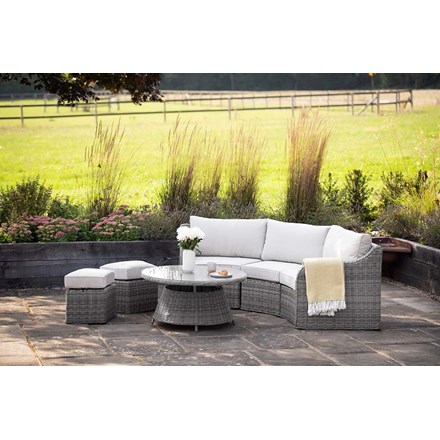 Luxury Rattan 5 Seater Modular Garden Sofa Set w/ Coffee Table and Footstools in Stone