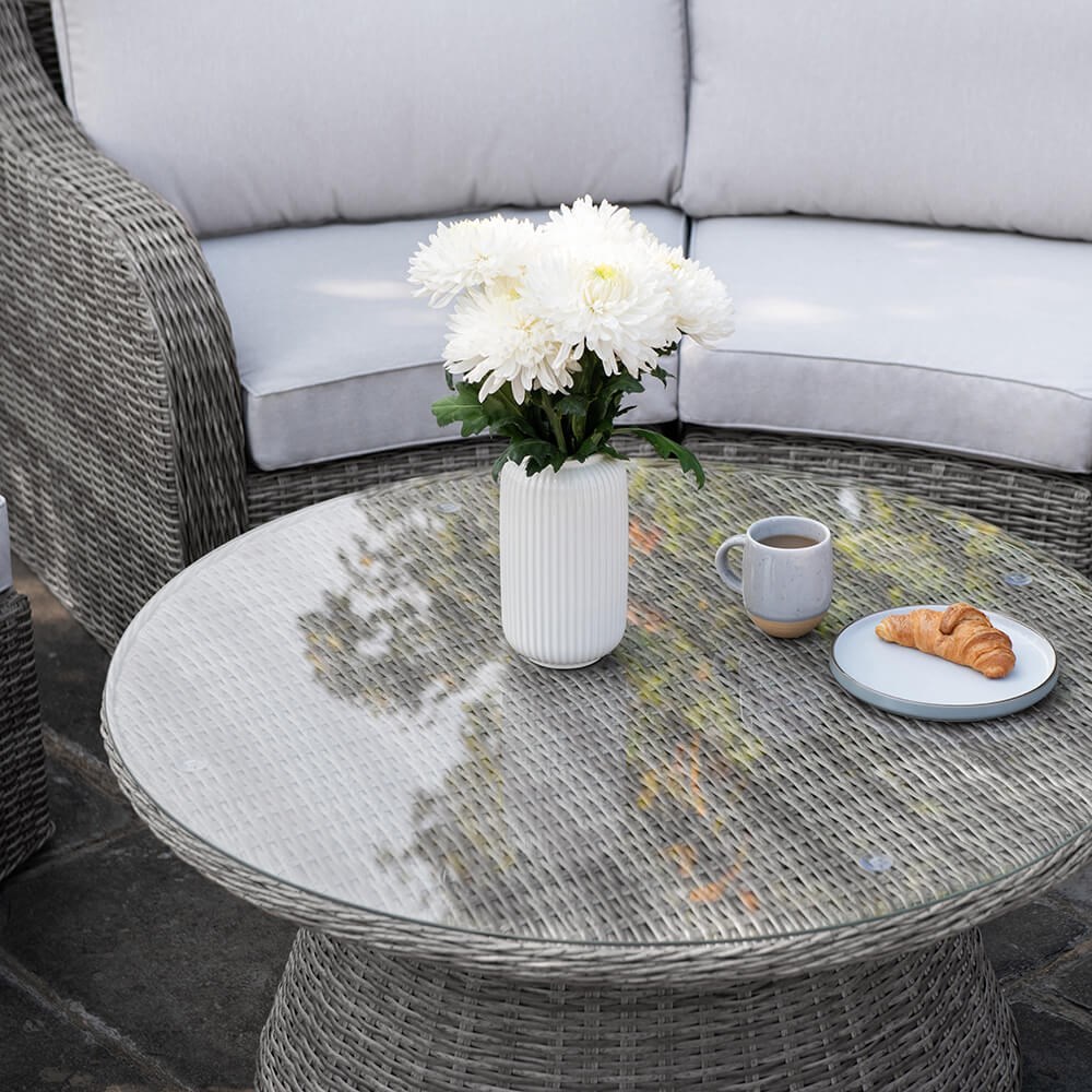 Luxury Rattan Modular Sofa Set w/ Coffee Table & Footstools in Stone
