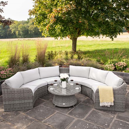 Luxury Rattan 6 Seater Modular Garden Sofa Set w/ Storage Basket and Coffee Table in Stone