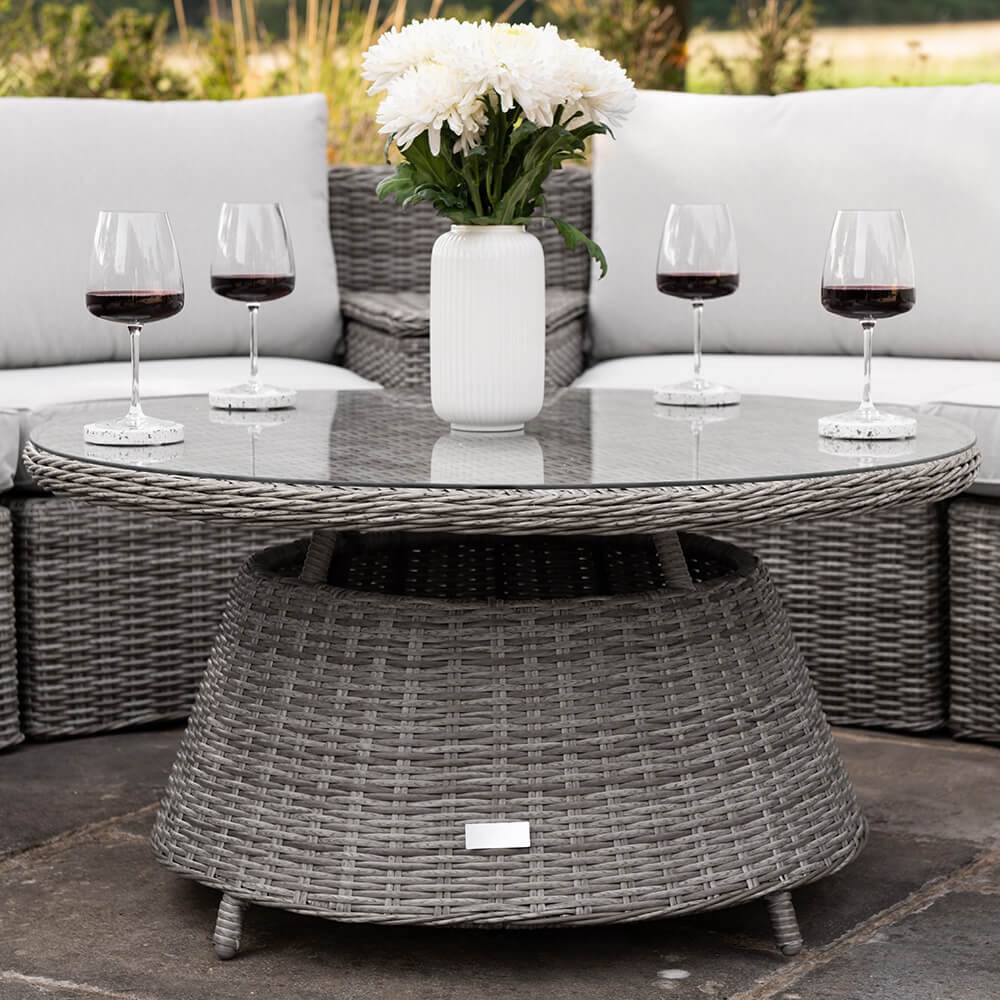 Luxury Rattan Modular Garden Sofa Set w/ Storage Basket & Coffee Table - Stone