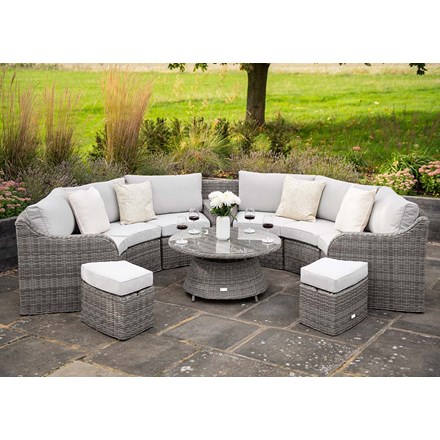 Luxury Rattan 8 Seater Modular Garden Sofa Set w/ Storage Basket and Coffee Table in Stone