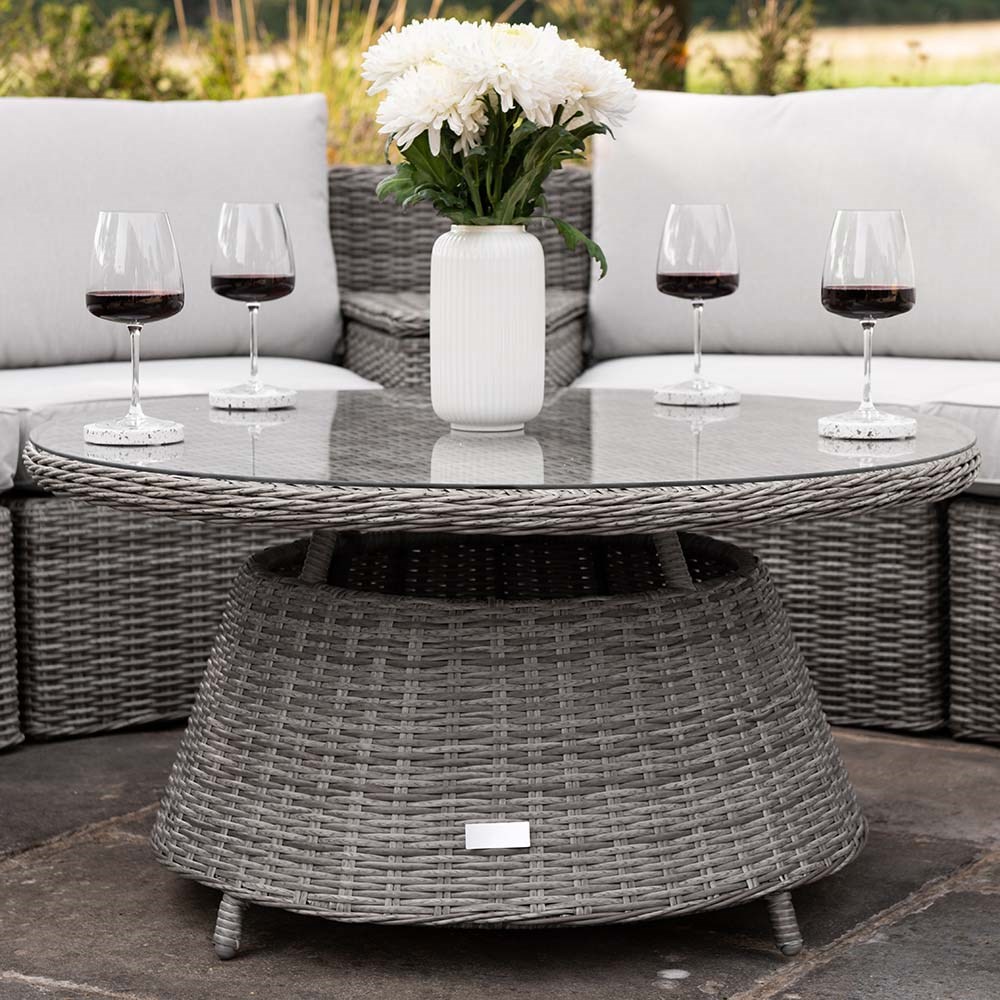 Luxury Rattan Modular Garden Sofa Set w/ Storage Basket &Coffee Table in Stone