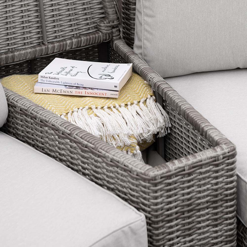 Luxury Rattan Modular Garden Sofa Set w/ Storage Basket &Coffee Table in Stone