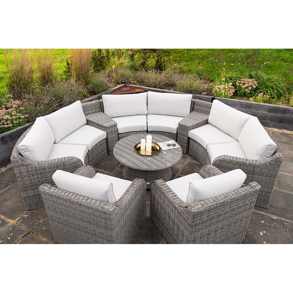 Luxury Rattan Modular Garden Sofa Set w/ Storage Baskets & Coffee Table in Stone