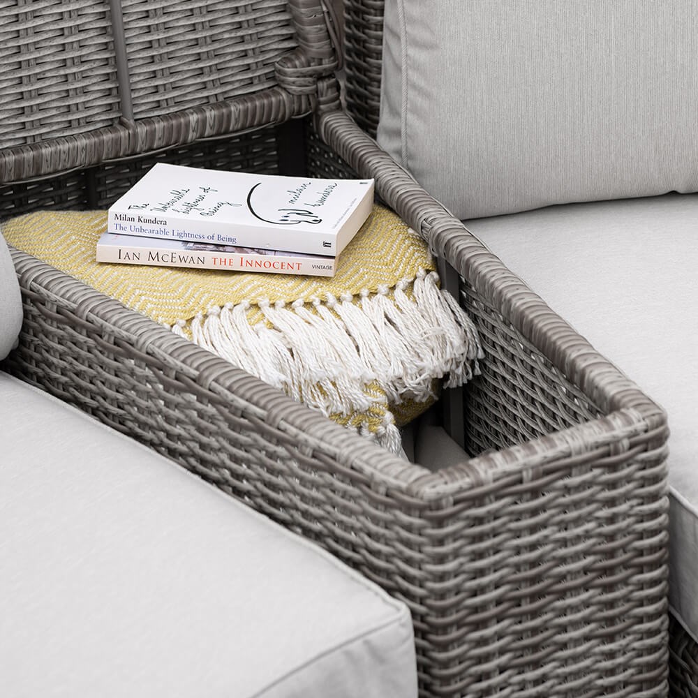 Luxury Rattan Modular Garden Sofa Set w/ Storage Baskets & Coffee Table in Stone