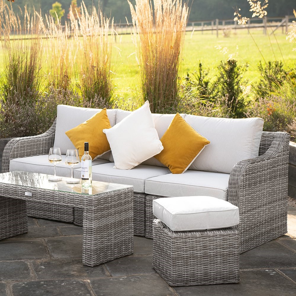 Luxury Rattan 5 Seater Sofa Set with Coffee Table in Stone | Primrose Living