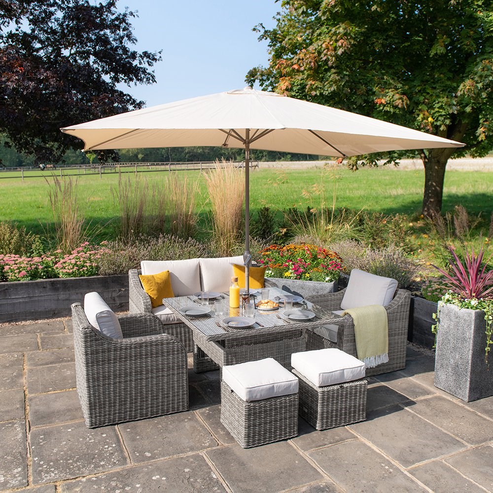 Luxury Rattan 6 Seater Sofa Set with Square Rising Table in Stone | Primrose Liv