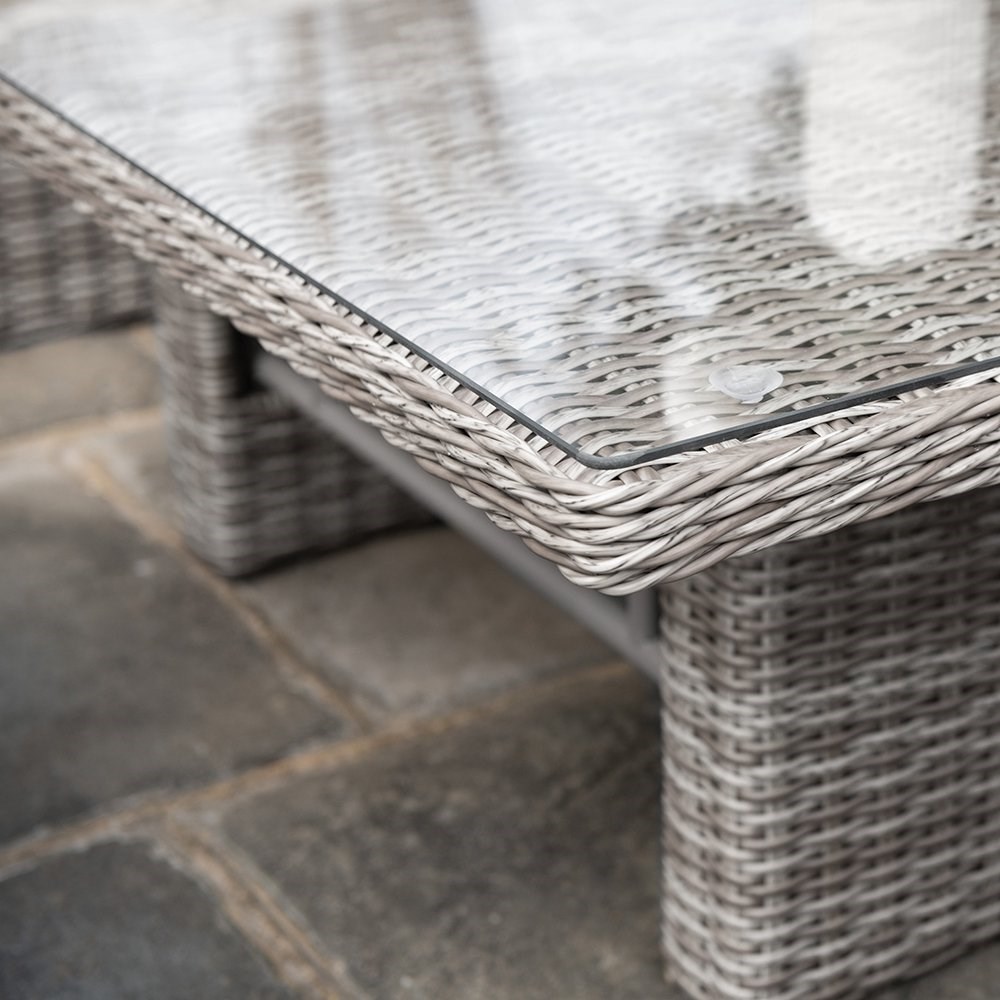 Luxury Rattan Modular Sofa Set w/ Rectangular Rising Table & Parasol in Stone
