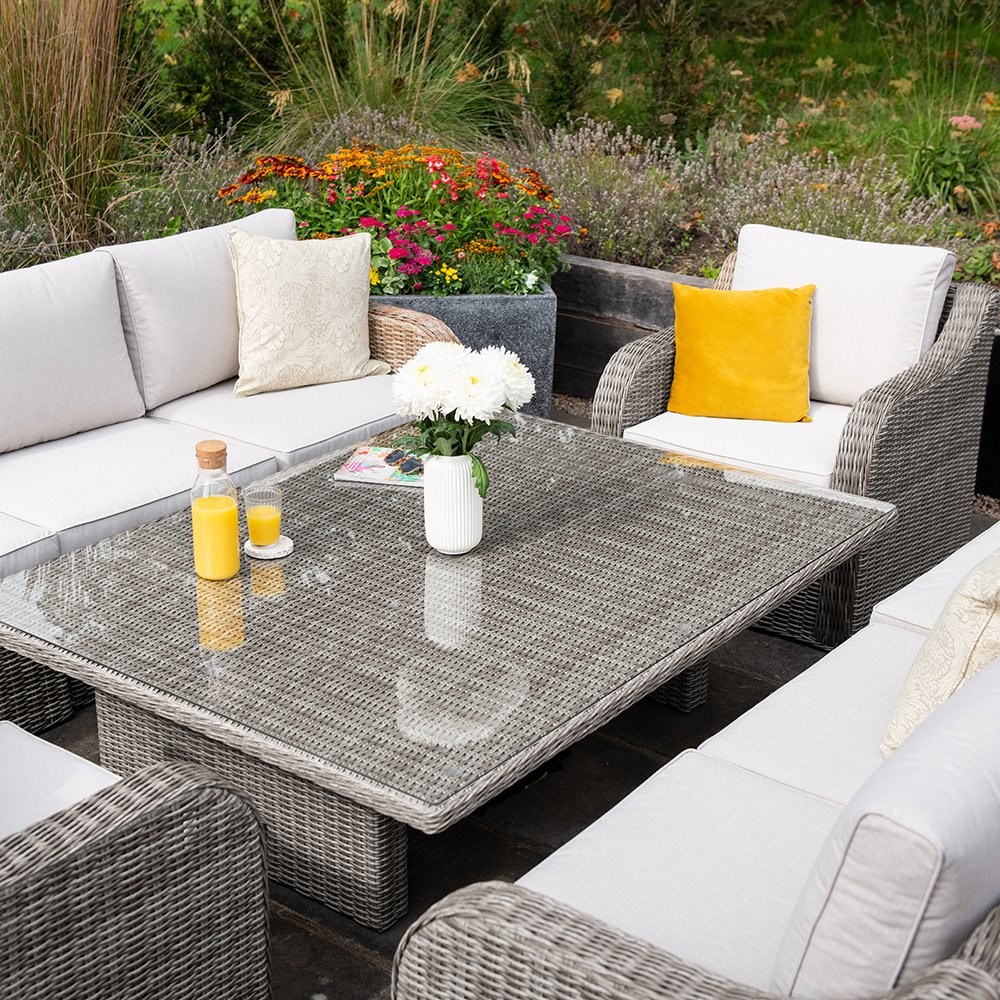 Luxury Rattan Modular Sofa Set w/ Rising Table & Parasol in Stone
