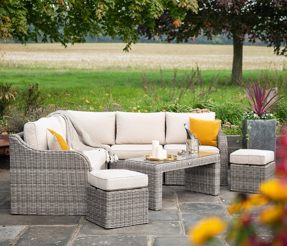 Luxury Rattan 7 Seater Sofa Set with Coffee Table in Stone | Primrose Living