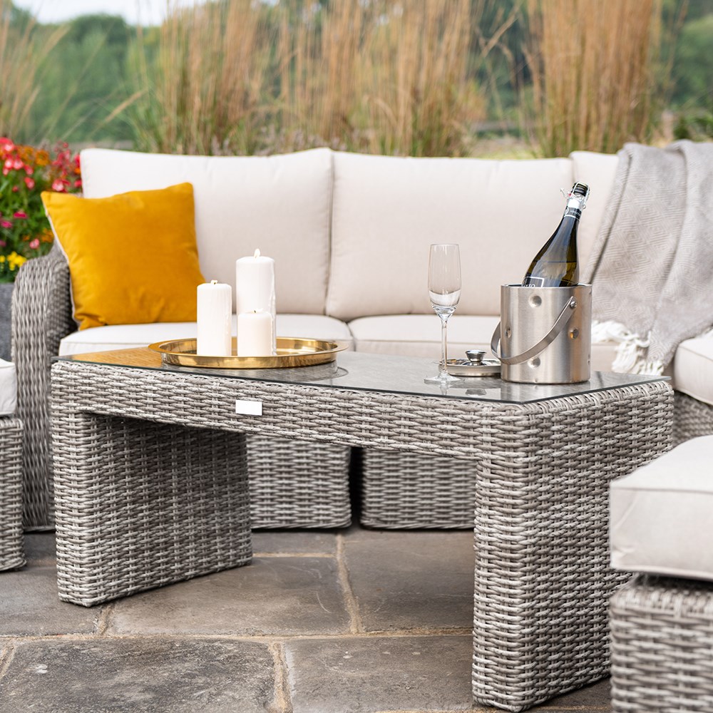 Luxury Rattan 7 Seater Sofa Set with Coffee Table in Stone | Primrose Living