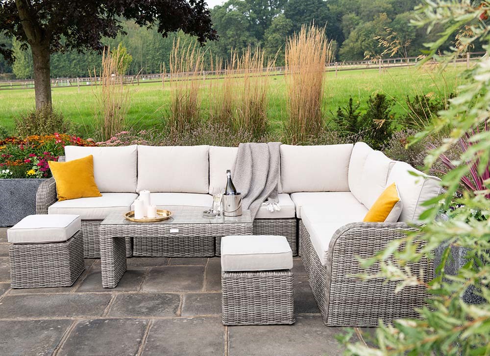 Luxury Rattan 8 Seater Sofa Set with Coffee Table in Stone | Primrose Living