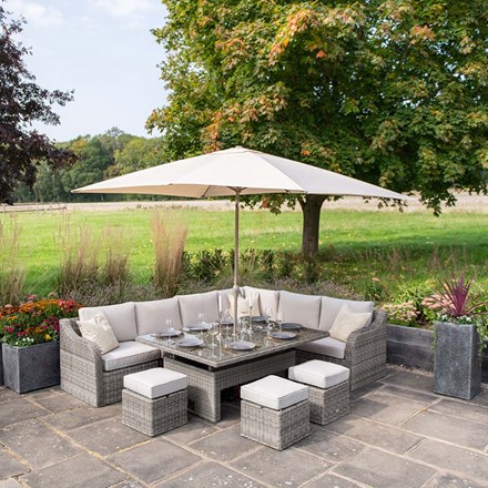 Luxury Rattan 9 Seater Modular Garden Sofa Set w/ Rectangular Rising Table and Footstools in Stone