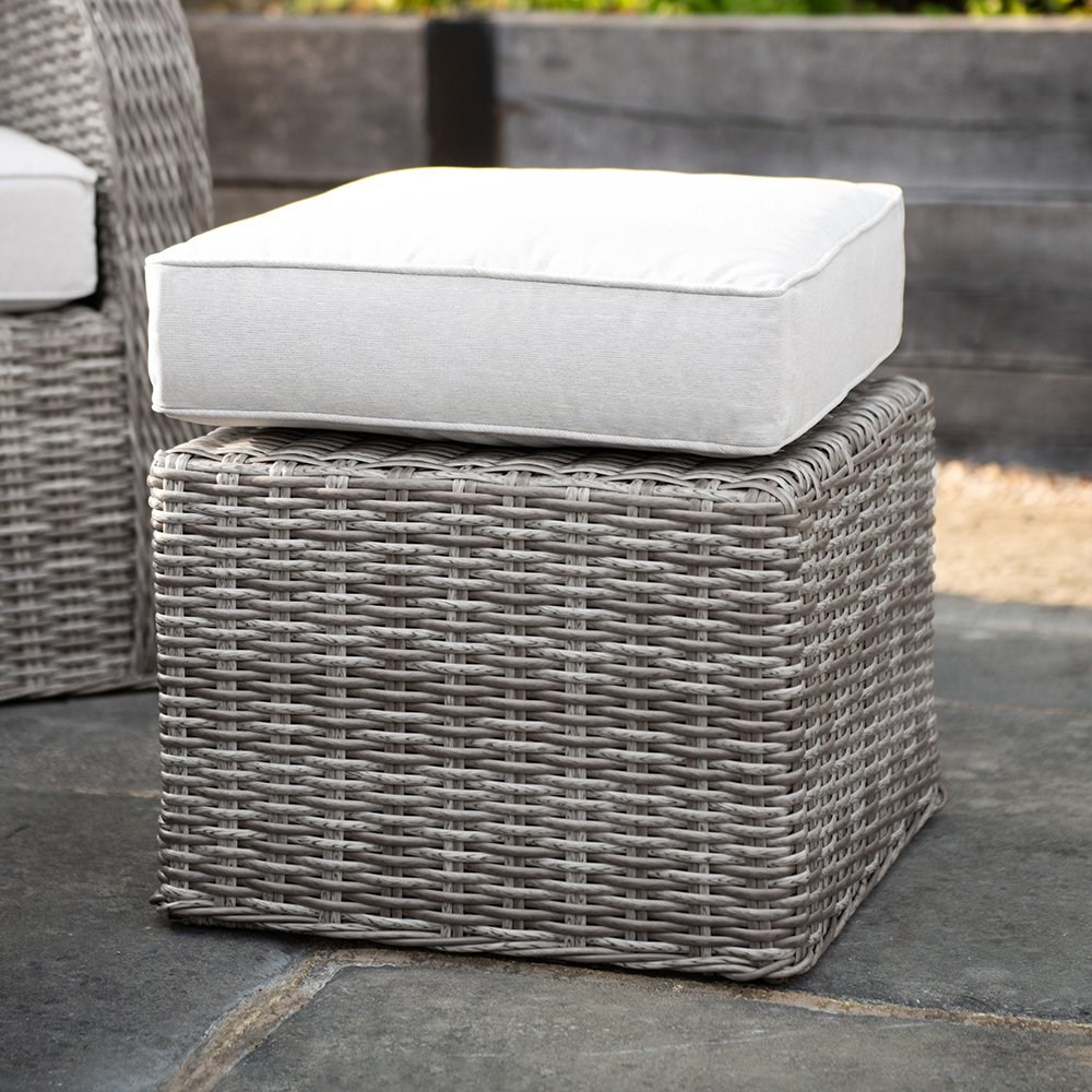 Luxury Rattan Modular Sofa Set w/ Rectangular Rising Table & Footstools in Stone