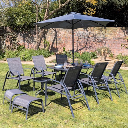 Kennet Reclining 6 Seater Garden Dining And Leisure Furniture Set In Grey By Hec