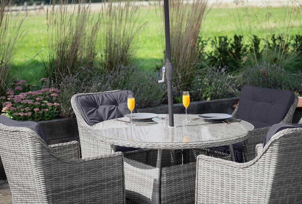 Luxury Rattan 4 Seater Round Dining Set in Pebble | Primrose Living