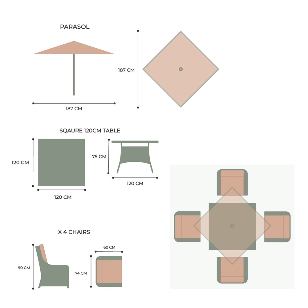 Luxury Pebble Rattan Square Dining Set