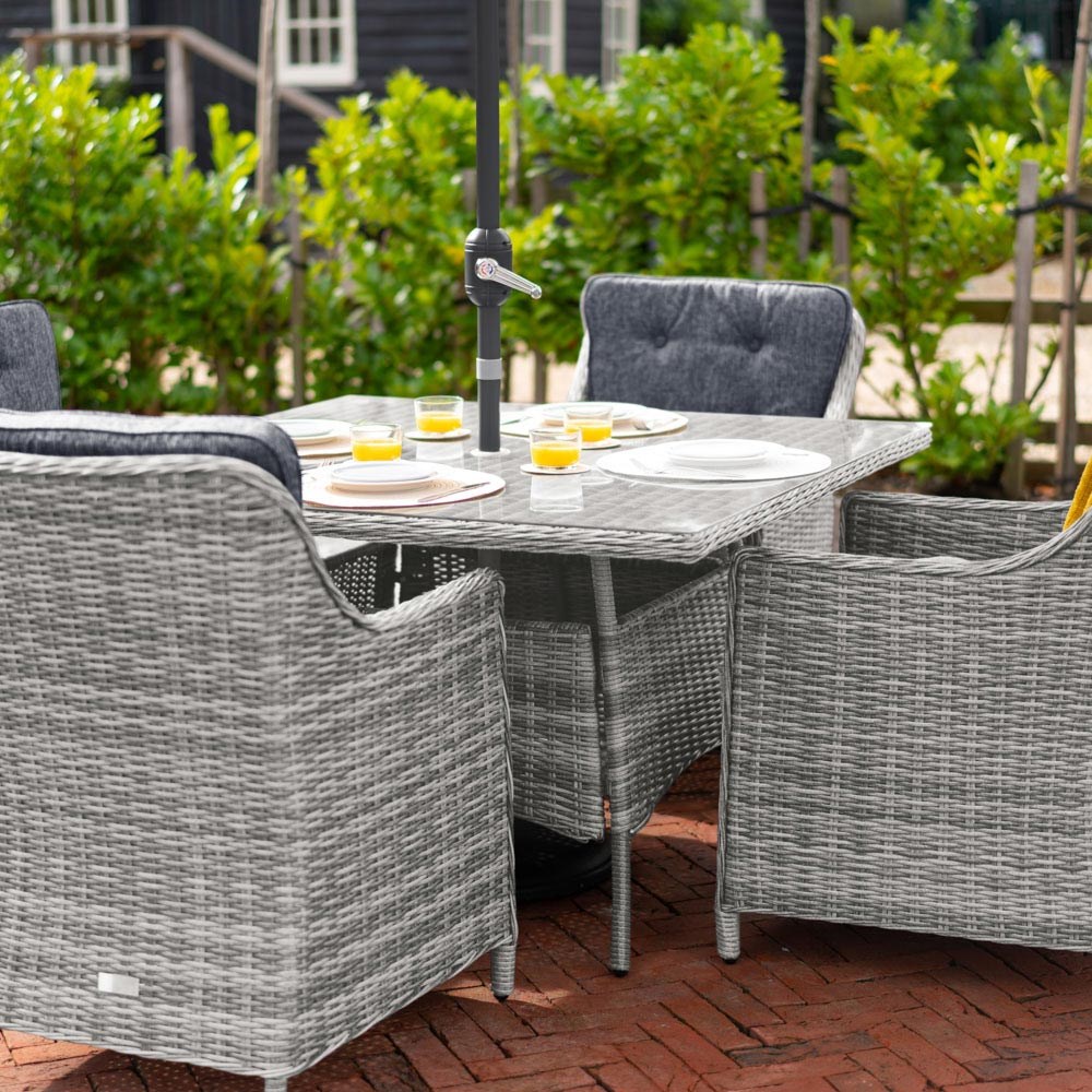 Luxury Rattan 4 Seater Square Garden Dining Set in Pebble by Primrose Living