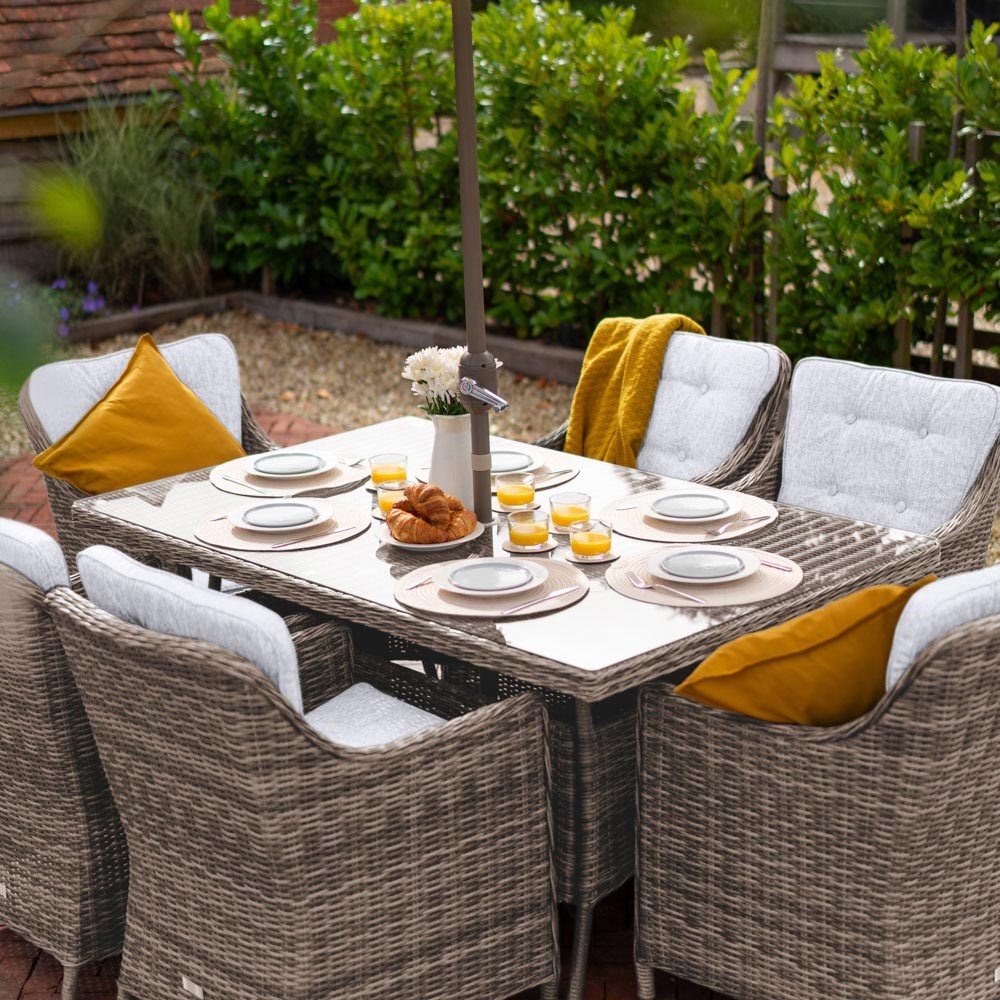 Luxury Rattan 6 Seater Rectangular Dining Set in Natural | Primrose Living