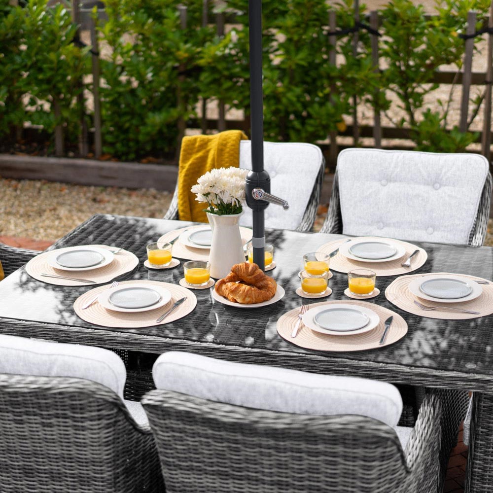 Luxury Rattan 6 Seater Rectangular Garden Dining Set in Stone by Primrose Living