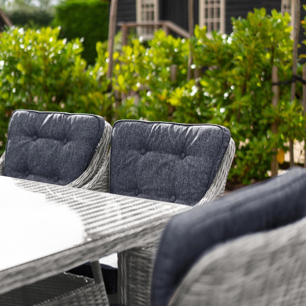 Luxury Rattan 6 Seater Rectangular Garden Dining Set in Pebble | Primrose Living