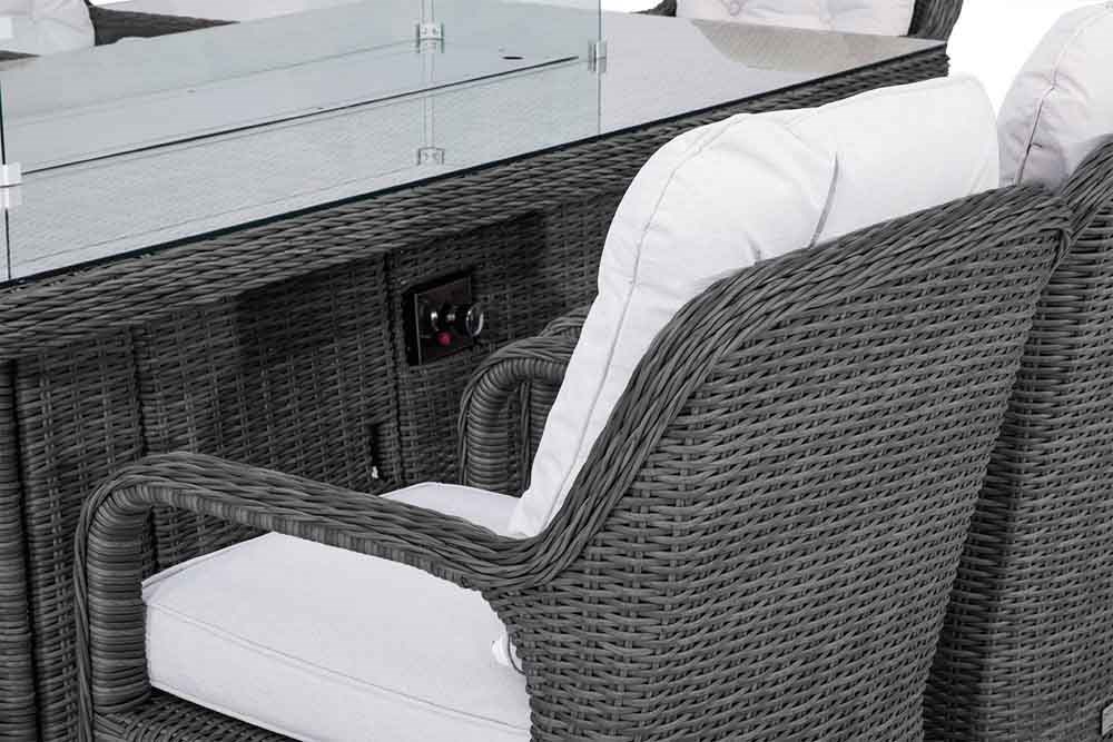 Luxury Rattan Rectangular Fire Pit Table Dining Set in Stone | Primrose Living
