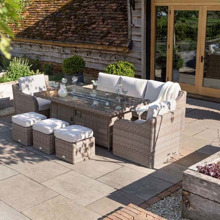 Luxury Rattan 8 Seater Sofa Set with Fire Pit Table in Natural | Primrose Living
