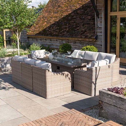 Luxury Rattan 'Peony' 8 Seater Garden Sofa Set w/ Rectangular Fire Pit Table | Primrose Living
