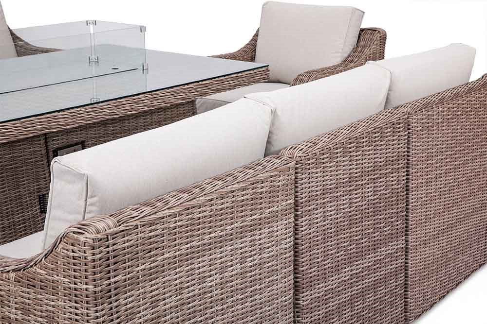 Luxury Rattan 'Peony' Sofa Set w/ Rectangular Fire Pit Table | Primrose Living