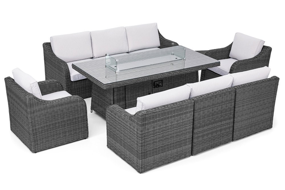 Luxury Rattan 8 Seater Sofa Set with Fire Pit Table in Stone | Primrose Living