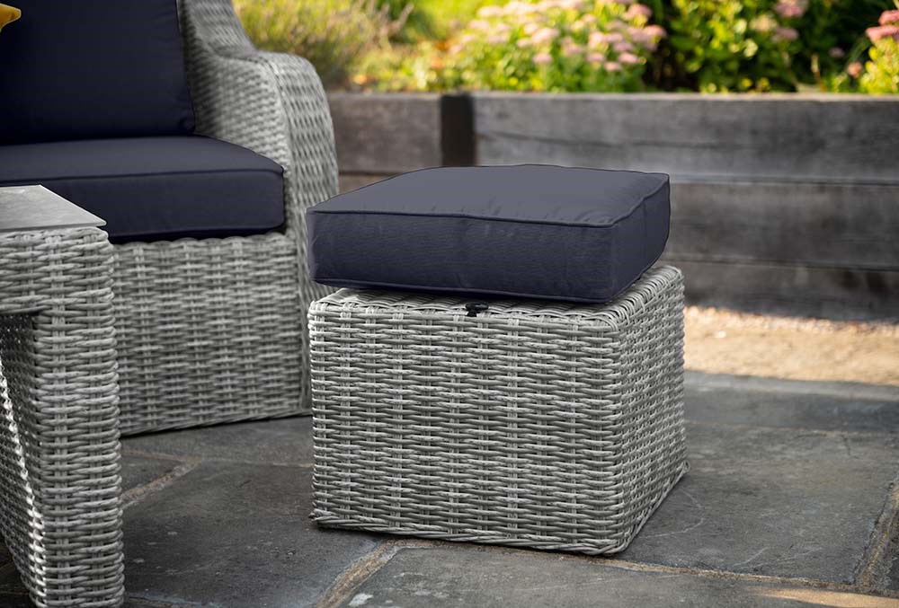 Luxury Rattan Peony Garden Sofa Set w/ Coffee Table and Footstools in Pebble