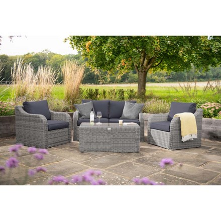 Luxury Rattan Peony 4 Seater Modular Garden Sofa Set w/ Coffee Table in Pebble | Primrose Living