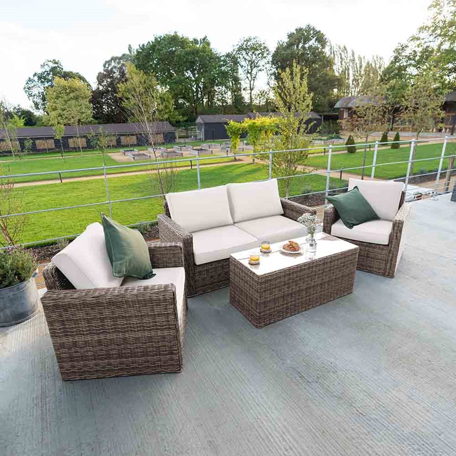 Luxury Rattan 'Iris' 4 Seater Garden Sofa Set & Coffee Table | Primrose Living