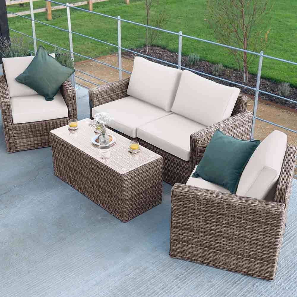 Luxury Rattan 'Iris' 4 Seater Garden Sofa Set & Coffee Table | Primrose Living
